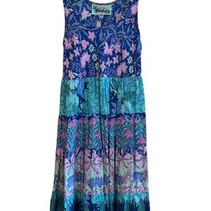 Rainbow Jo Multi-Color Tiered Scoop Neck Sundress EUC